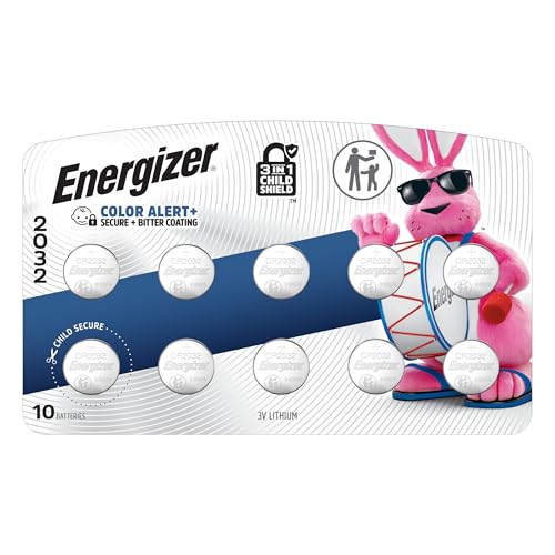 Energizer 2032 3V Lithium Coin Batteries, 10-Pack, Child Shield