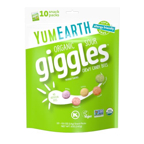 YumEarth Organic Sour Giggles Candy, Allergy-Friendly, Vegan, Pack of 10