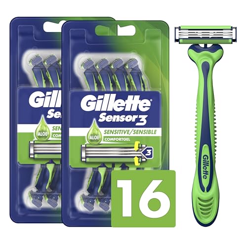 Gillette Sensor3 Sensitive Men’s Razors, 16 Total (8×2 Pack)