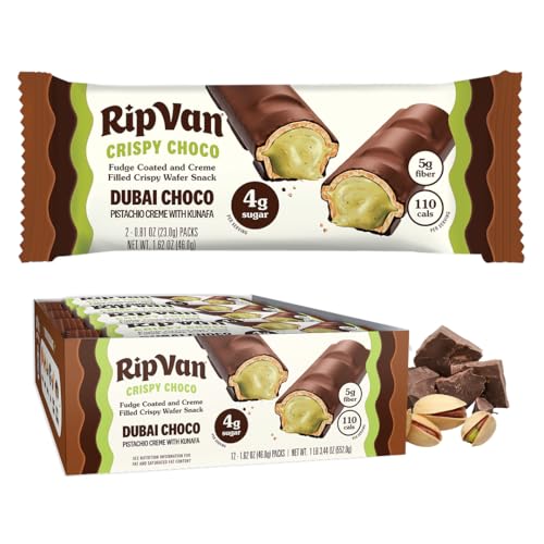 Rip Van Dubai Chocolate Bar – Pistachio Kunafa, 4g Sugar, 12 Pack