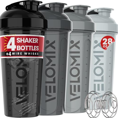 VELOMIX 4-Pack 28 oz Leak-Proof Protein Shaker Bottles